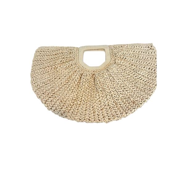 SHEIN HALF MOON STRAW BAG PURSE WOMENS - Picture 1 of 8